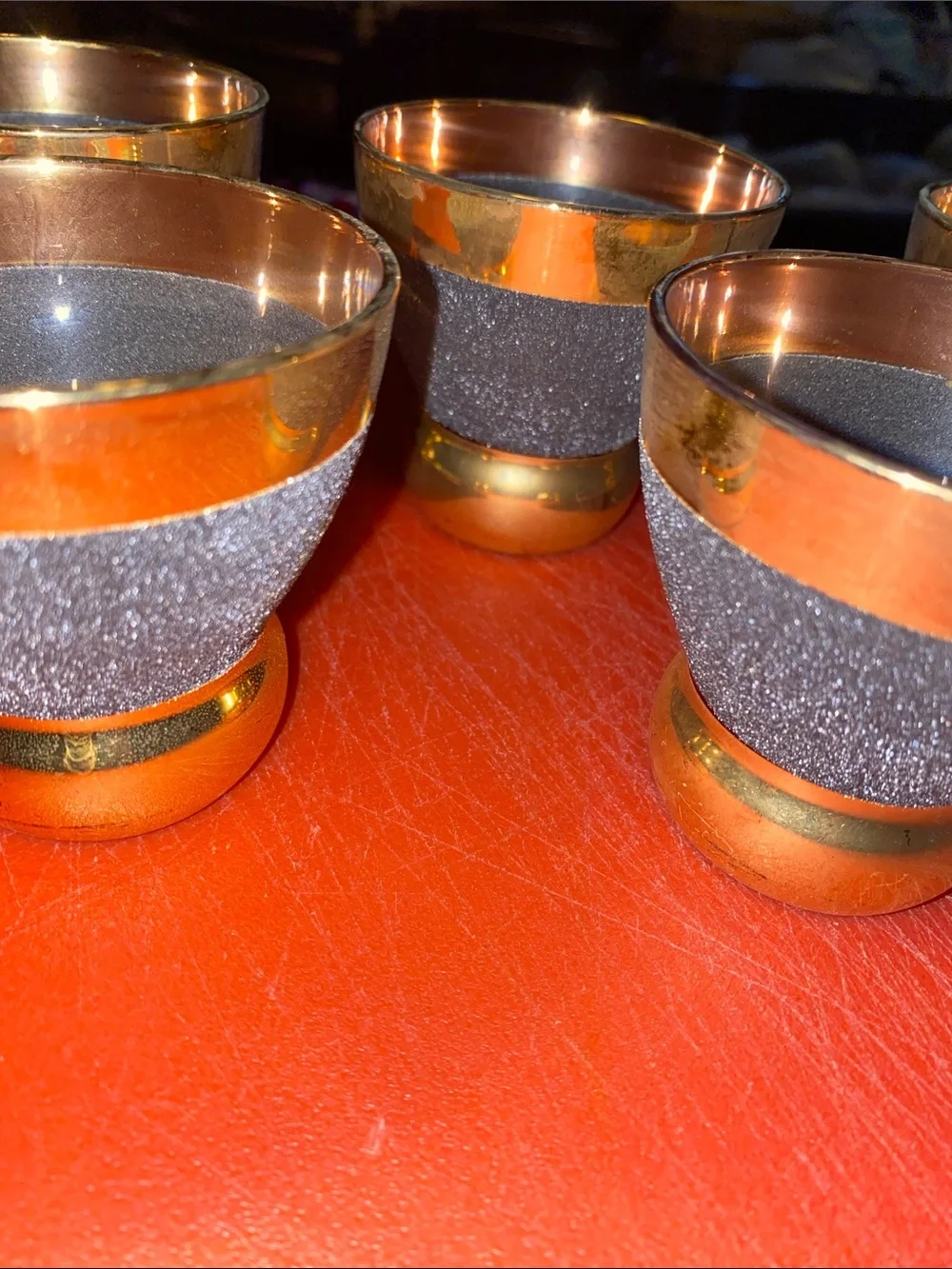 Vintage 1950’s Libbey Dark/Gray and 24K Gold Rim Double Shots - Set of 6